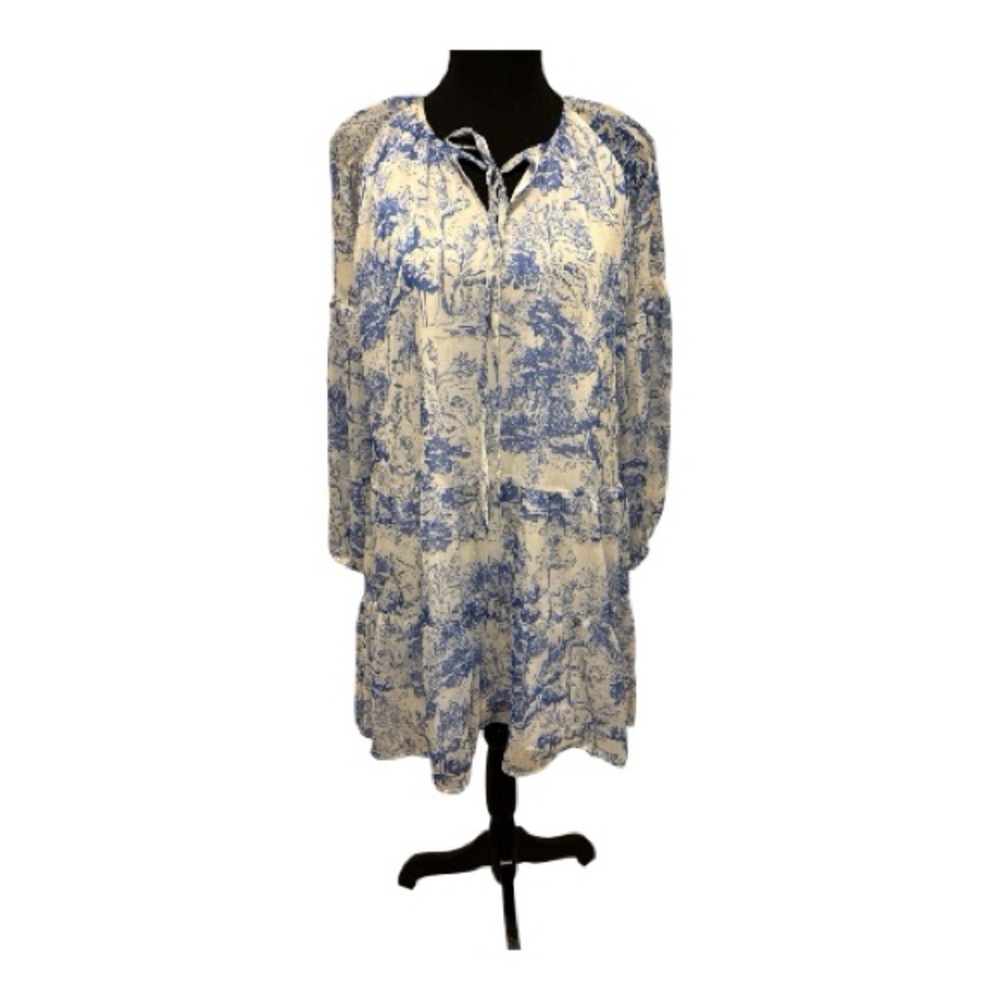 BTFL-life Blue and White Toile Tie-Front